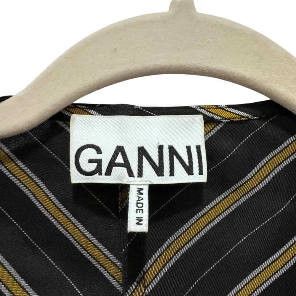 GANNI Striped Long Sleeve Wrap Maxi Dress Size EU 36/S/US 4 Black Gold - Picture 7 of 16